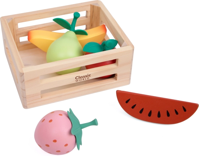 Classic World houten fruitset in mandje - 6 stuks