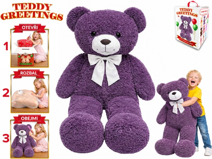 Pluche beer met strik Teddy Greetings 120 cm paars - 1 stuk