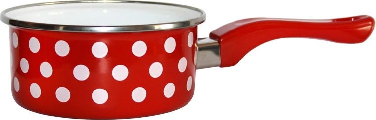 Gemailleerd steelpannetje met handgreep 12 cm 0,5 l Rood met stippen