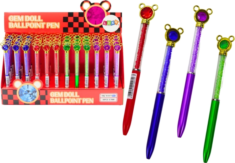 Balpen met muisje en glinsterende steentjes, blauwe vulling 0,7 mm