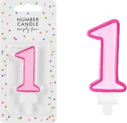 Roze verjaardagstaartkaars cijfer 1 (7 cm)