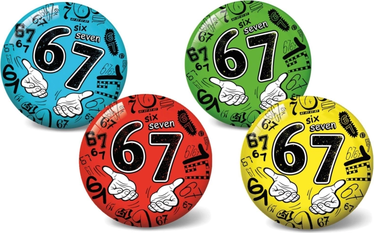 Opblaasbare bal 11 cm Six Seven – educatieve bal met cijfers, 4 kleuren