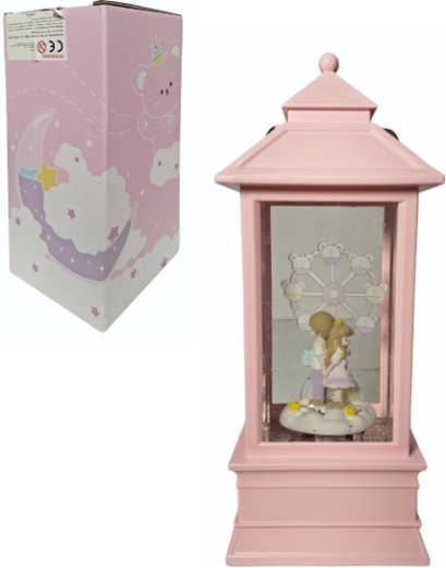 Roze lampje met roterende glitters en figuurtjes