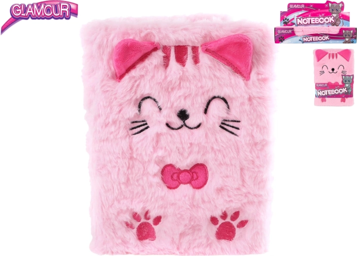 Glamour notitieboek met pluchen kattenmotief, 80 pagina’s