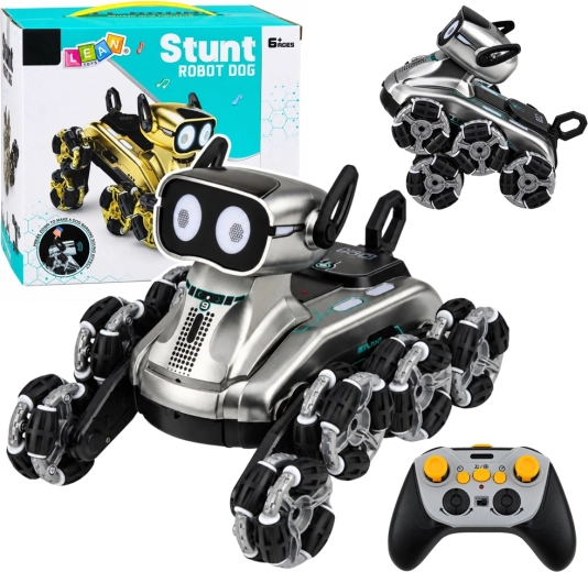 RC robotische hond met afstandsbediening met 8 wielen, demomodus, licht en geluid, zilverkleurig - 1 stuk