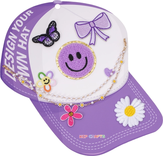 Decoratieve accessoires voor een pet – paarse smiley en bloemen met een parelketting met karabijnhaken