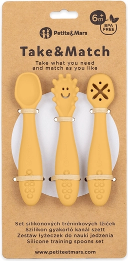 Petite&Mars siliconen oefenlepels Take&Match intense ochre 6m+ (3 st.)