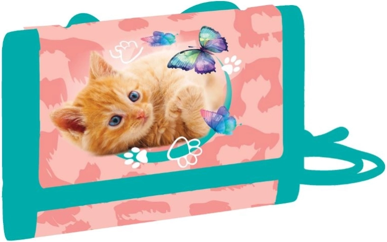 Kindertextielen portemonnee Kat voor om de nek met klittenbandsluiting