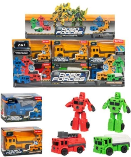 Mini transformerende auto/robot kunststof 9 cm, 4 kleuren