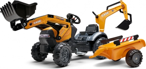 Traptrekker CASE met voorlader, achtergraafmachine en afneembare aanhanger FALK Eco Design