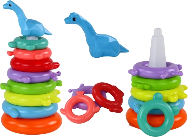 Kleurige stapeltoren met 8 ringen – giraffe, 29 × 14 × 14 cm