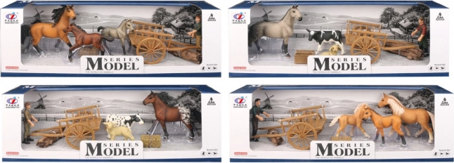 Dierwereld-set met figuur, kruiwagen en paarden