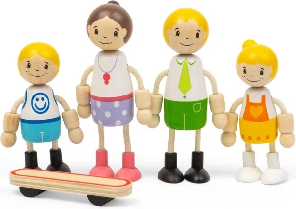 Tidlo houten poppen voor het poppenhuis – Europees gezin met skateboard