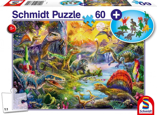 Puzzel dinosaurussen 60 stukjes met cadeauminifiguren – SCHMIDT