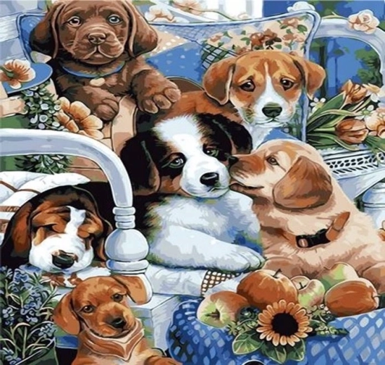 Norimpex Schilderen op nummer Puppies 40 × 50 cm