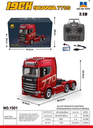Op afstand bestuurbare SCANIA 770S-vrachtwagen 1:18 rood