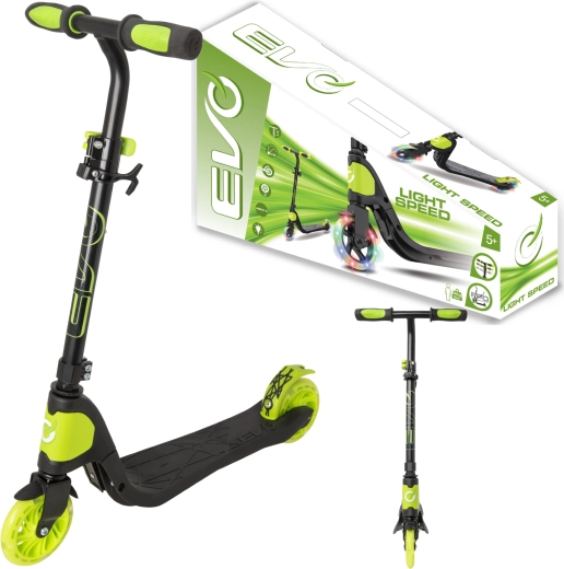 Opvouwbare kinderstep EVO Light Speed met verlichte wielen, zwart-limoengroen