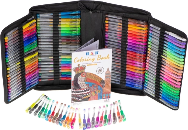 Gekleurde gelpennen in etui, 120 stuks + 120 navullingen