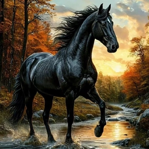 Norimpex diamant painting zwarte paard in een beek 30 × 40 cm