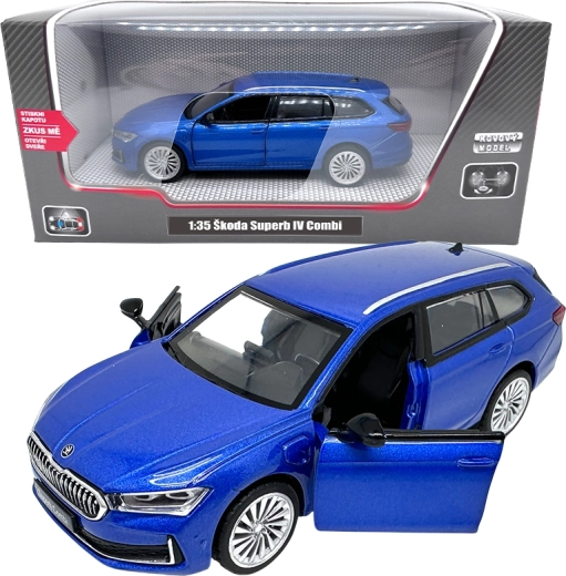 Metalen model Škoda Superb IV Combi 1:35 blauw met licht en geluid