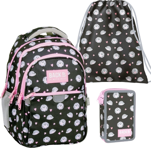 BackUP schoolset Schattige egels 3-in-1 – rugzak, gevulde etui en gymtas