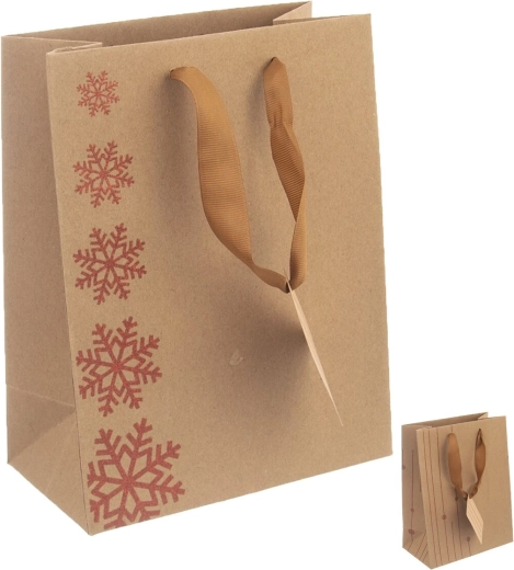 Cadeaupapieren tas – sneeuwvlok inzet, mix 26 × 12,5 × 32 cm