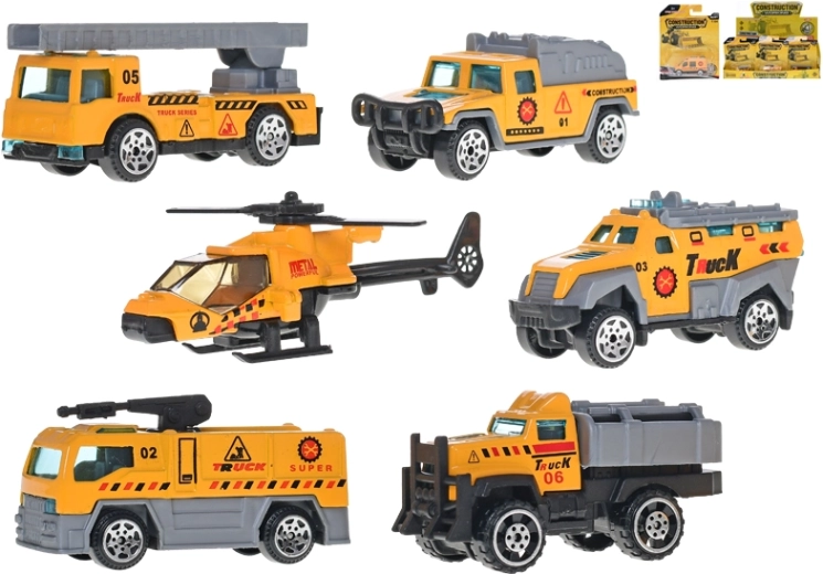 Metalen bouwvoertuigen 7–8,5 cm – set van 18 stuks