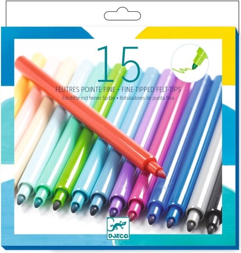 Djeco viltstiften met fijne punt, 15 stuks