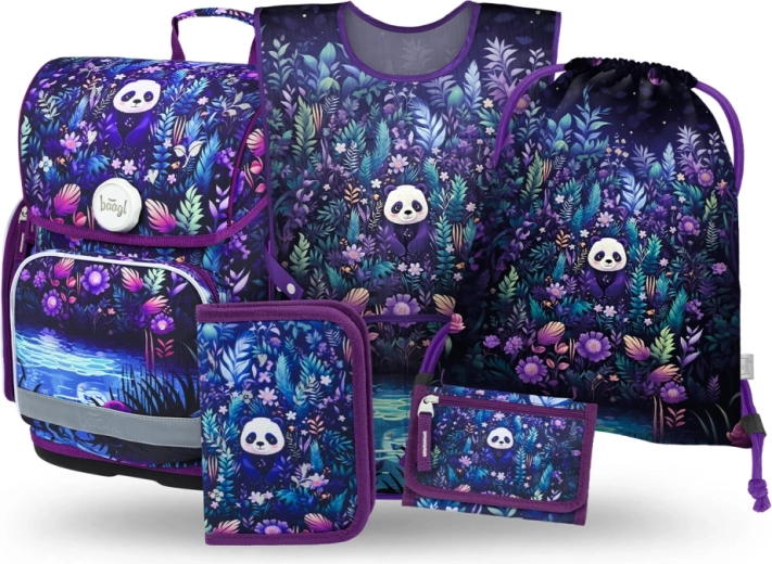 Schoolset 5-delig BAAGL Ergo Jungle Panda – boekentas, etui, gymzak, schort en portemonnee