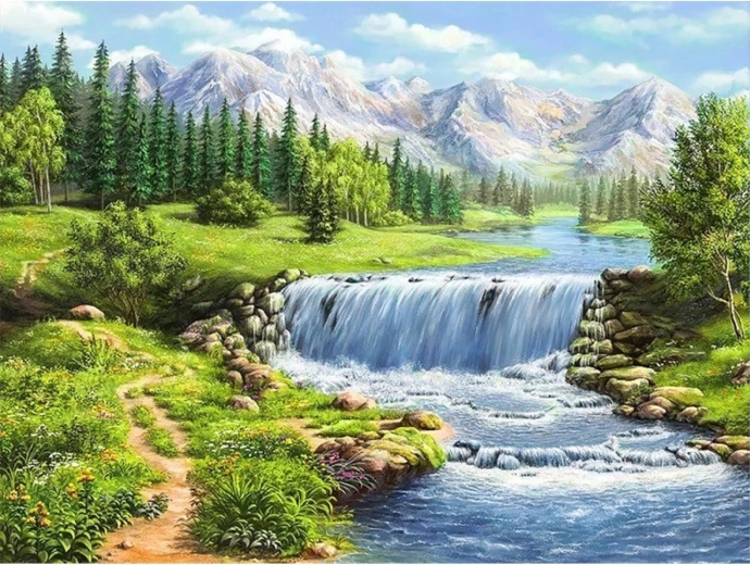 Diamond painting Rivier in de bergen 30 × 40 cm