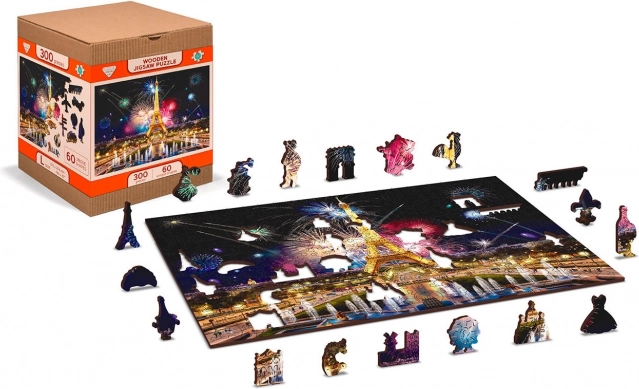 Houten dubbelzijdige puzzel Nachtelijk Parijs 2-in-1 – 75 stukjes van WOODEN CITY