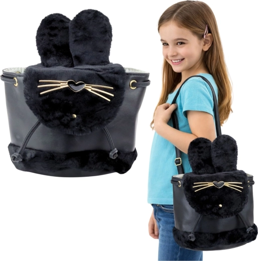 Zwart pluchen kinderrugzakje met konijntje, 4 l