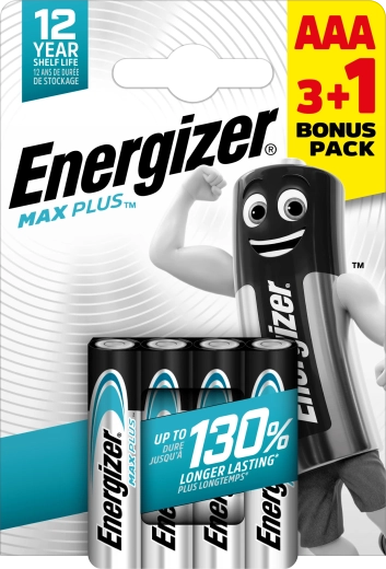 Energizer Max Plus AAA alkaline batterijen 3+1 gratis, 4 stuks