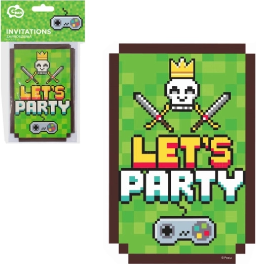Uitnodigingen met enveloppen Game On, 6 stuks