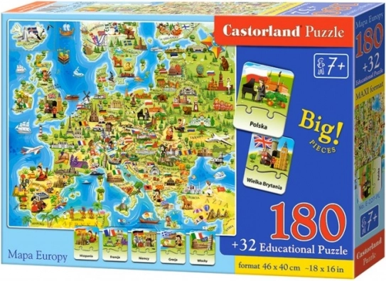 Castorland puzzel Kaart van Europa 180 stukjes met quiz
