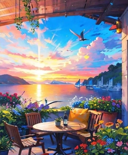 Diamantschilderen Gezellig bij het meer 30 × 40 cm