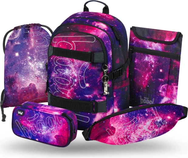 Baagl schoolset 5 stuks Skate Galaxy – rugzak, etui, gymzak, heuptas en laptophoes