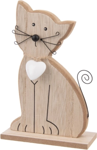 Houten decoratie Kat met hart (bruin) 15 cm