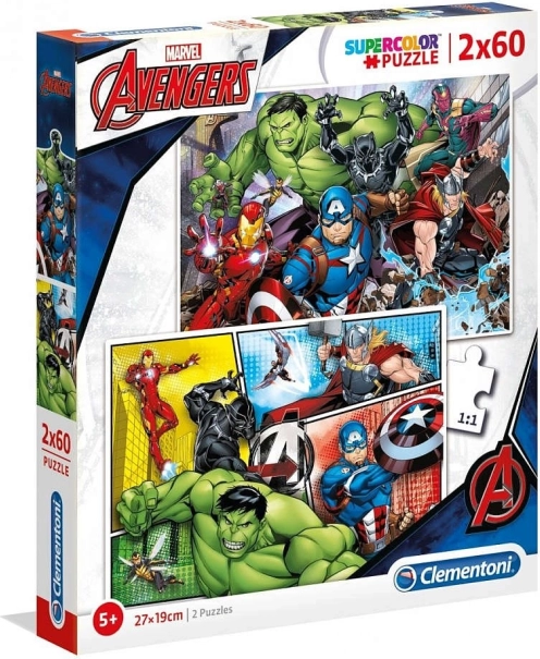 Puzzel 2x60 stukjes Super Kleur - Avengers