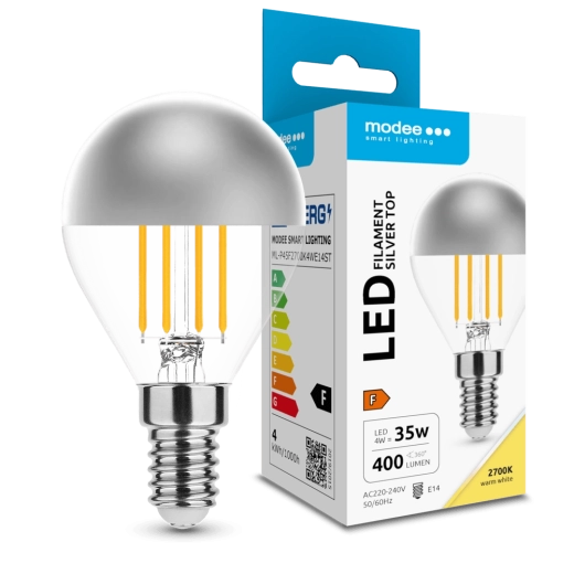 Modee LED lamp Filament Globe Mini P45 Silver Top 4 W E14, 400 lm, warm wit