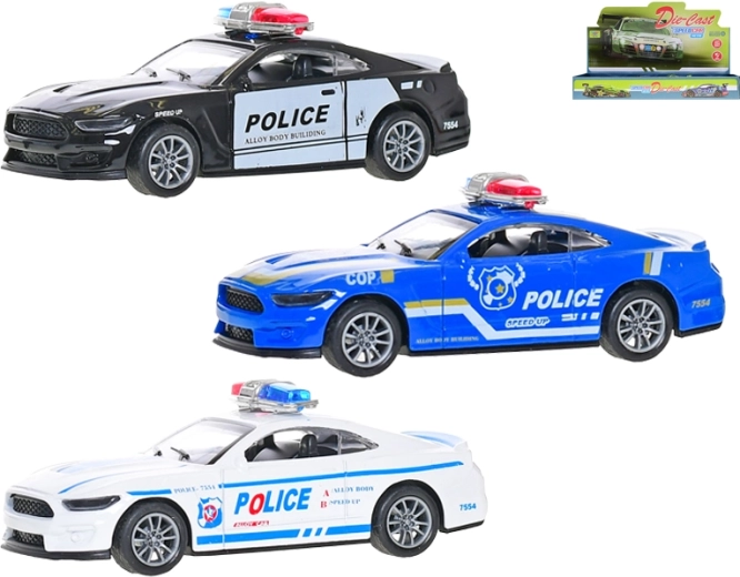 Metalen politieauto 1:36 met terugtrekmotor, 11 cm