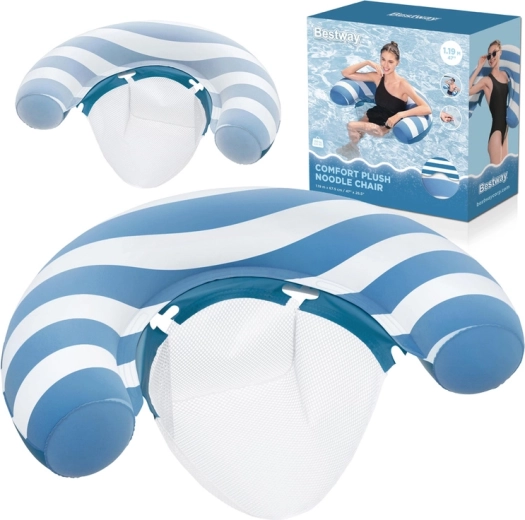 Bestway opblaasbare drijvende stoel met mesh zitting Comfort Plush, kleurveranderend, 119 × 68 cm