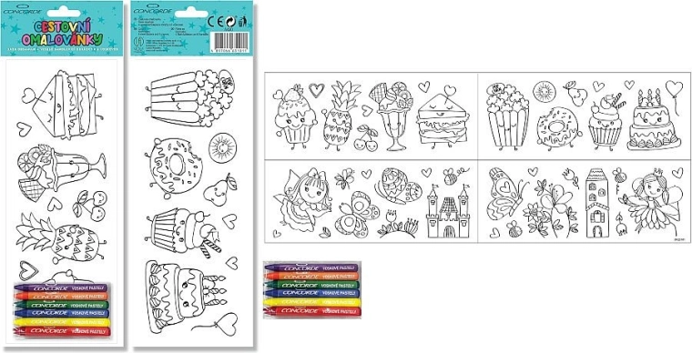 Reis-klevende kleurplaten CONCORDE met 6 waskrijtjes