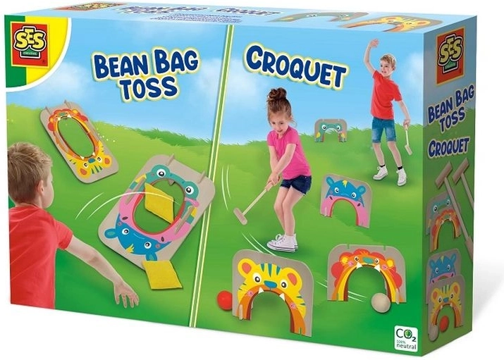 SES buitenspel 2-in-1: croquet en pittenzakgooien
