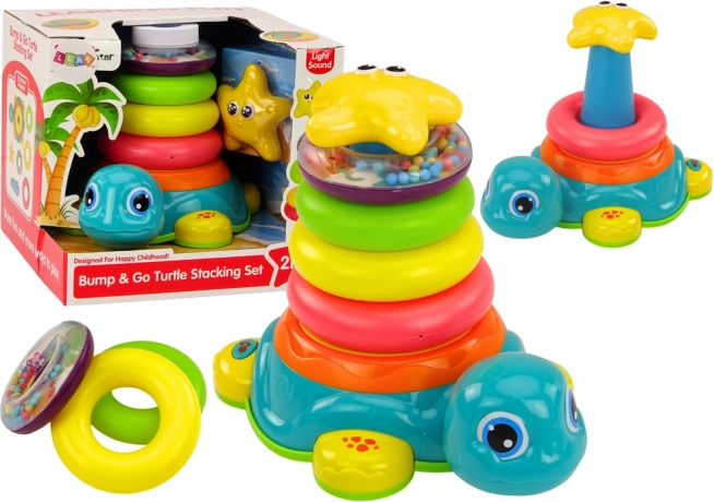 Piramide Rijdende Schildpad 2-in-1 Stapelringen Licht Geluid