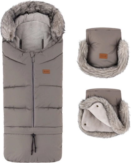 Petite&Mars winterset: voetenzak Arctic 4-in-1 + wandelwagenhandschoenen Furry mocha mousse