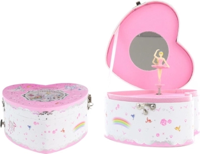 Muzikale sieradendoos met ballerina – hart, roze