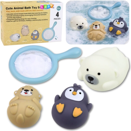 Badset met pastelkleurige diertjes en schepnet, 4 stuks