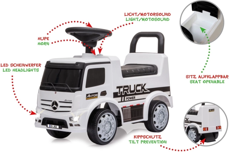 Mercedes-Benz Antos 2-in-1-loopauto voor kinderen, wit