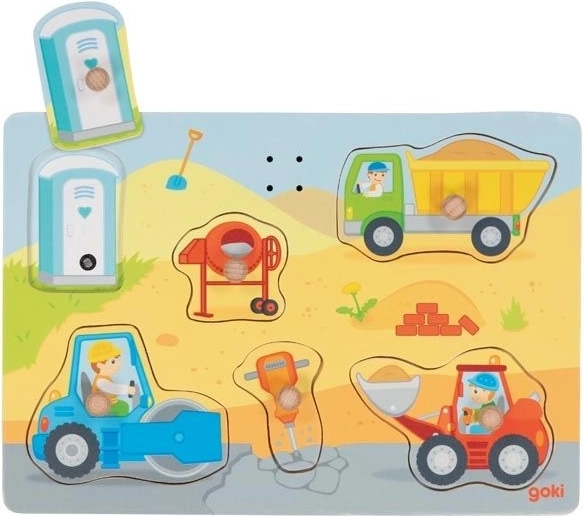 Houten geluidsinlegpuzzel op de bouwplaats GOKI